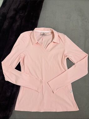 Foray Golf Ribbed Long Sleeve V Neck Polo Pink Size S Made in USA